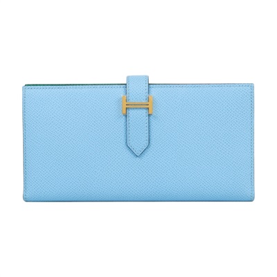 愛馬仕 Hermes Bearn Soufflet 長夾  金色五金 糖果藍 帝王綠 H073596CCAV   原廠盒子/購買證明