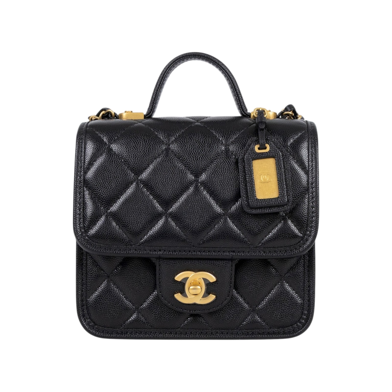 香奈兒 CHANEL 22k 名牌 肩背 豆腐包 郵差包 AS3652 B09173 晶片款 黑金荔枝提把鍊條包 原廠盒子/防塵袋