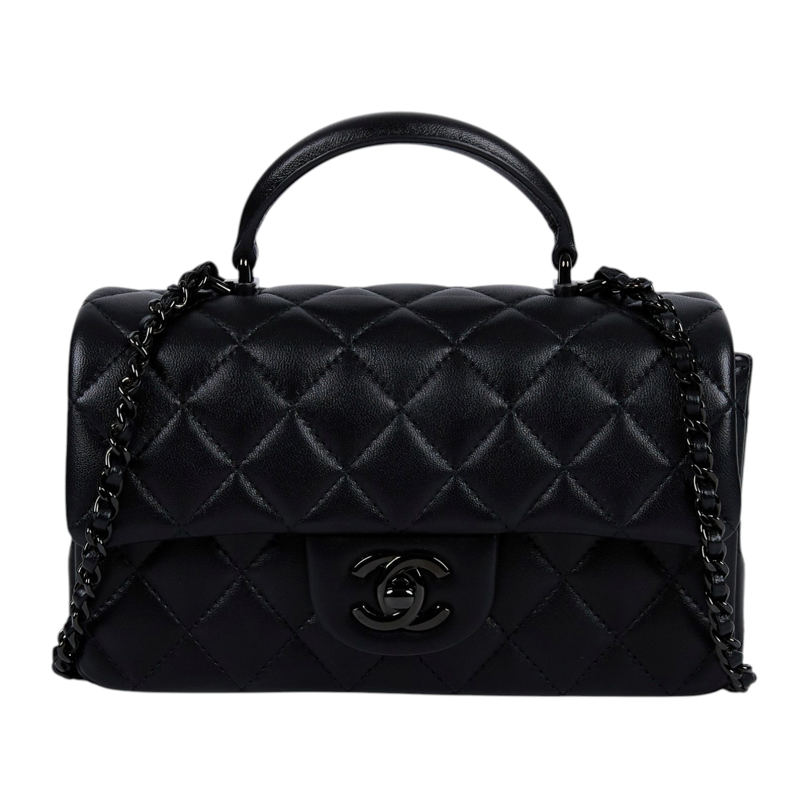 香奈兒 CHANEL Coco 20  Handle 肩背 斜背 迷你 口蓋包 AS2431 晶片款 SO BLACK COCO20手把款 原廠盒子/防塵袋
