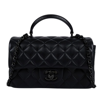 香奈兒 CHANEL Coco 20  Handle 肩背 斜背 迷你 口蓋包 AS2431 晶片款 SO BLACK COCO20手把款 原廠盒子/防塵袋