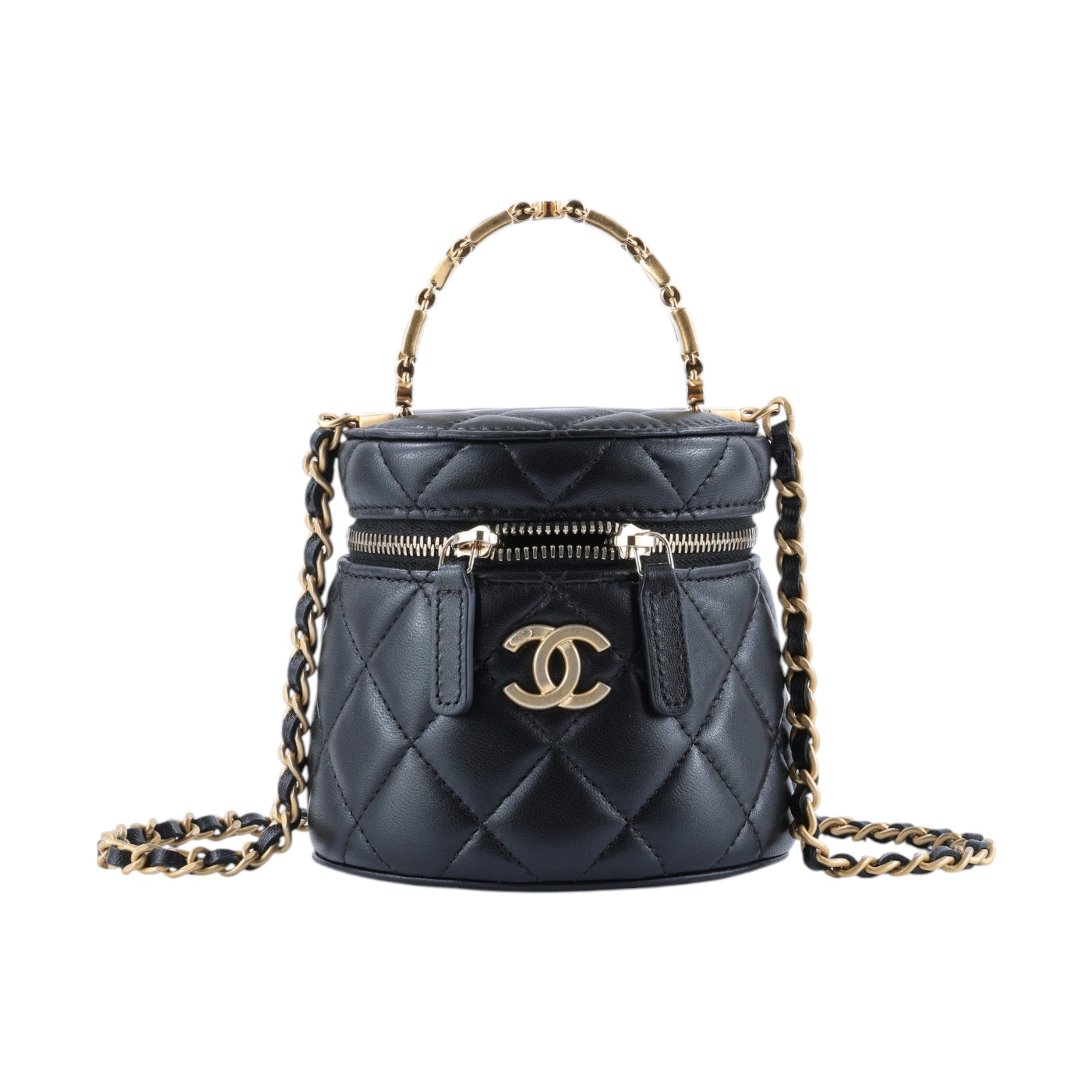 香奈兒 CHANEL Vanity Case 手提包 斜背包 化妝箱 化妝包 AP2947 晶片款 黑手提圓筒包 原廠盒子/防塵袋