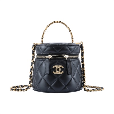 香奈兒 CHANEL Vanity Case 手提包 斜背包 化妝箱 化妝包 AP2947 晶片款 黑手提圓筒包 原廠盒子/防塵袋