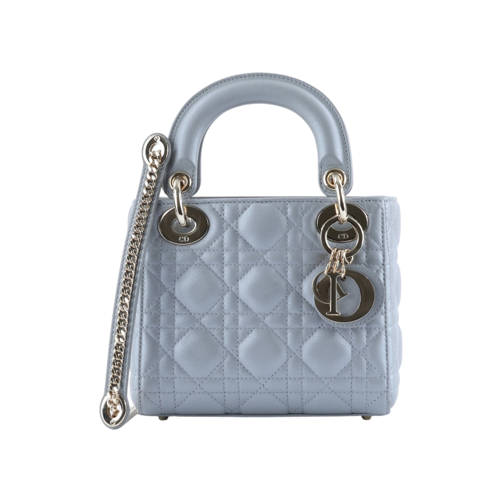 迪奧 CHRISTIAN DIOR Lady Dior 迷你 手提 肩背包 M505OADU 灰LADY DIOR MINI 原廠盒子/防塵袋/背帶/購買證明
