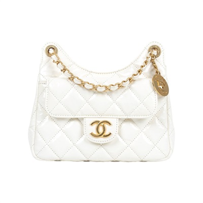 香奈兒 CHANEL 流浪包 Hobo Bag CC LOGO 斜背包 AS3710 B10233 晶片款 白油蠟皮天貓精靈 無附屬品