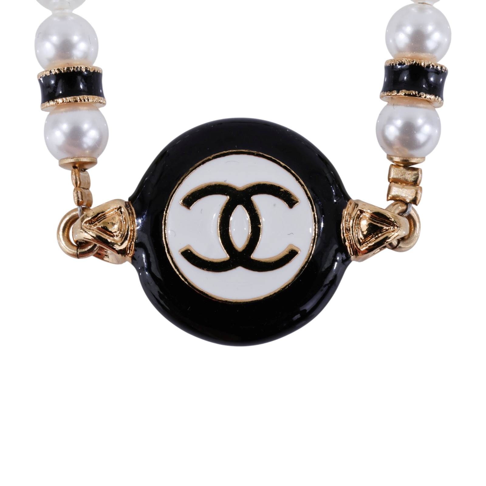 香奈兒 CHANEL CC Logo 手鏈 ABC988 B16124B24P 金色黑白圓餅珍珠手鍊 原廠盒子/防塵袋