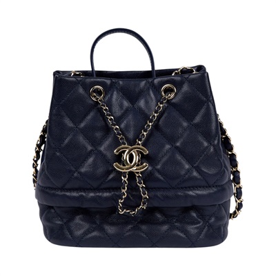 香奈兒 CHANEL CC LOGO 束口水桶包 手提包 斜背包 AS0894 28開 深藍荔枝水桶包 防塵袋/保證卡
