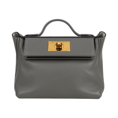 愛馬仕 Hermes 24/24 21 Mini 手提包 金色五金 積雨雲灰色 H082817CCAO /UTN200DT  原廠盒子/防塵袋/背帶/購買證明