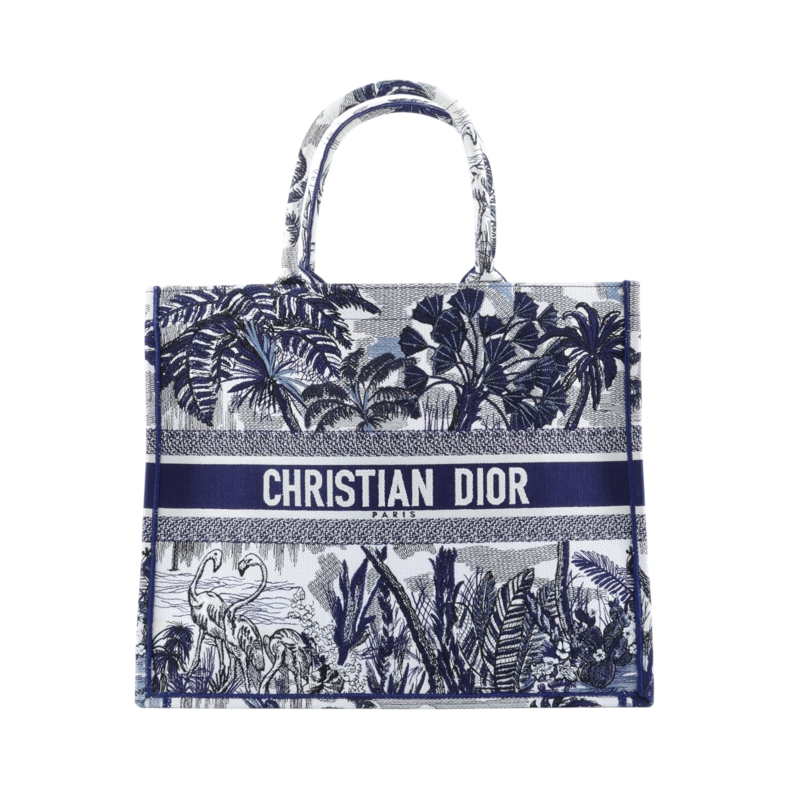 迪奧 CHRISTIAN DIOR Book Tote 大型 托特包 藍色 米白色 M1286ZTJO 藍緹花椰子樹BOOKTOTE 防塵袋/保證卡