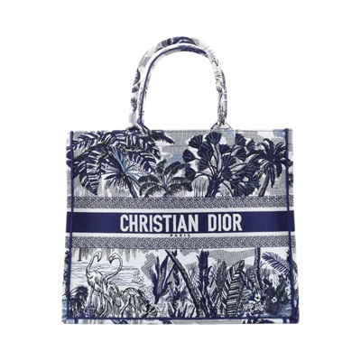 迪奧 CHRISTIAN DIOR Book Tote 大型 托特包 藍色 米白色 M1286ZTJO 藍緹花椰子樹BOOKTOTE 防塵袋/保證卡