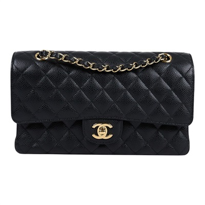 香奈兒 CHANEL CF 經典 11.12 口蓋包 A01112 Y01864 26開 黑金荔枝COCO25 原廠盒子/防塵袋/購買證明/保證卡