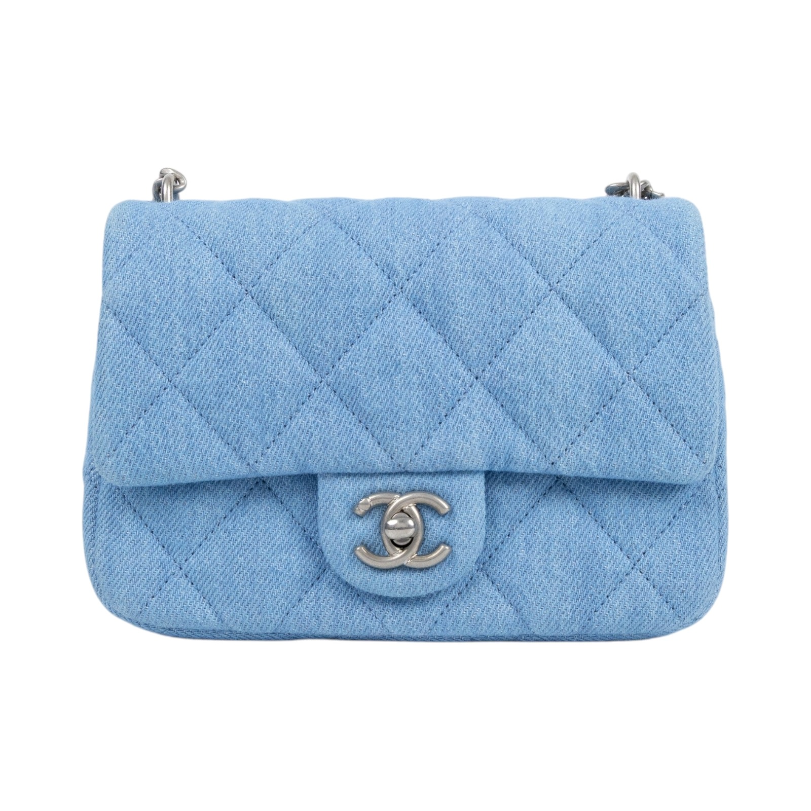 香奈兒 CHANEL 心型金球 方胖 肩背 斜背口蓋包  AS3829_DENIM 晶片款 藍牛仔愛心調節方胖 原廠盒子/防塵袋