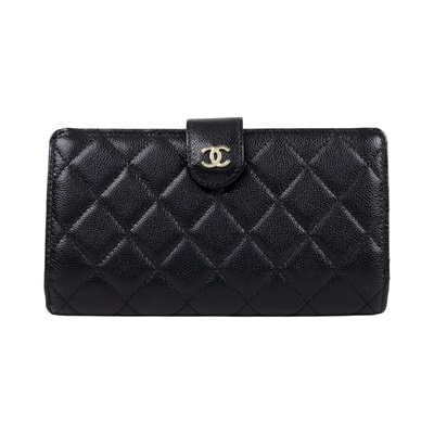 香奈兒 CHANEL CC LOGO 長夾 錢包 皮夾  晶片款 黑荔枝長夾 無附屬品