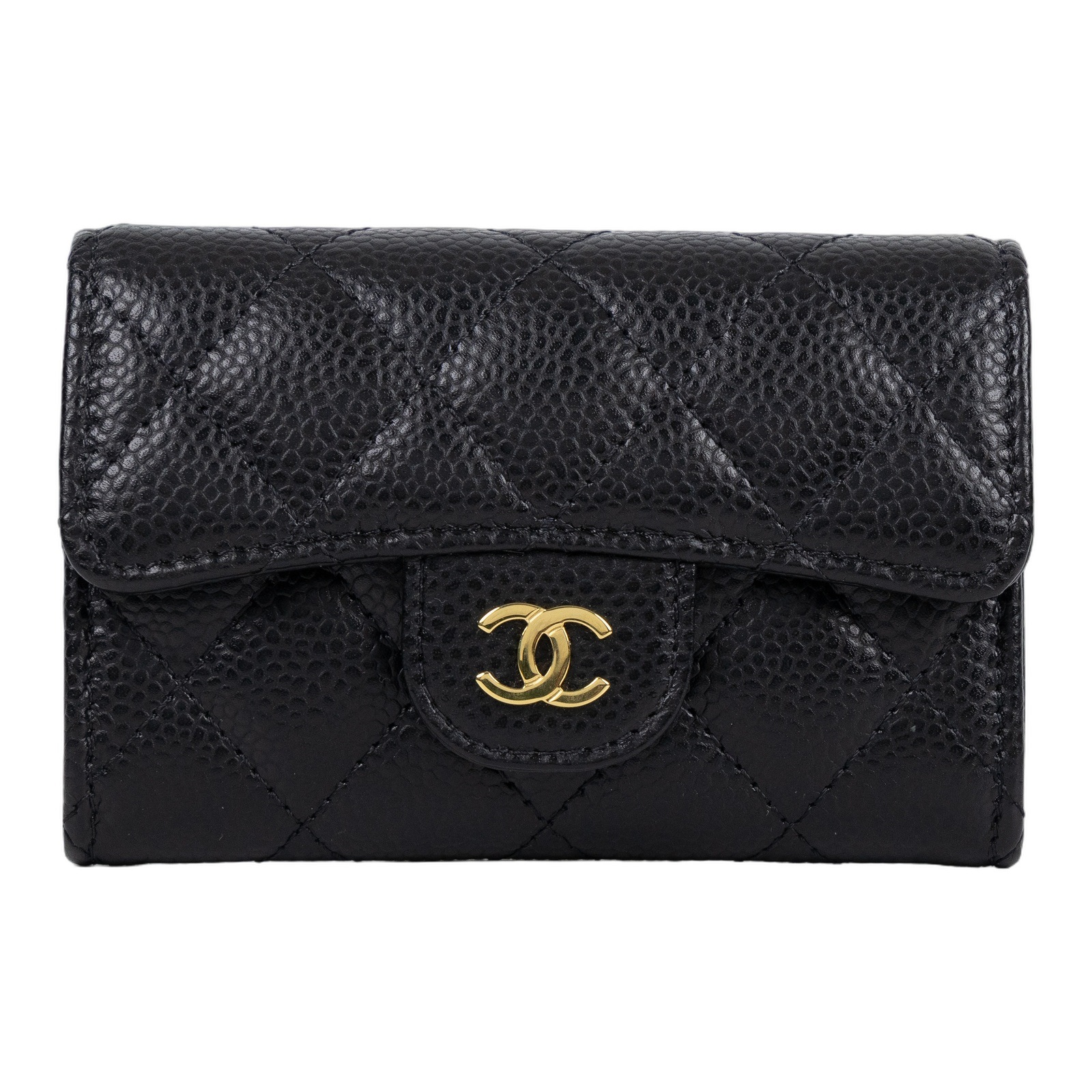 香奈兒 CHANEL CC LOGO 口蓋 卡片夾 錢包 AP0214 晶片款 黑荔枝卡包 原廠盒子/防塵袋/緞帶/山茶花裝飾