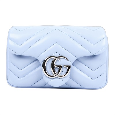古馳 GUCCI GG Marmont 絎縫 迷你 肩背包 841290 AAFAX 淺藍MARMONT MINI 原廠盒子