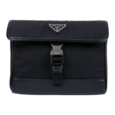 普拉達 PRADA Re-Nylon Saffiano 皮革 智能手機保護套 2ZH108_2DMH 黑尼龍小包 背帶