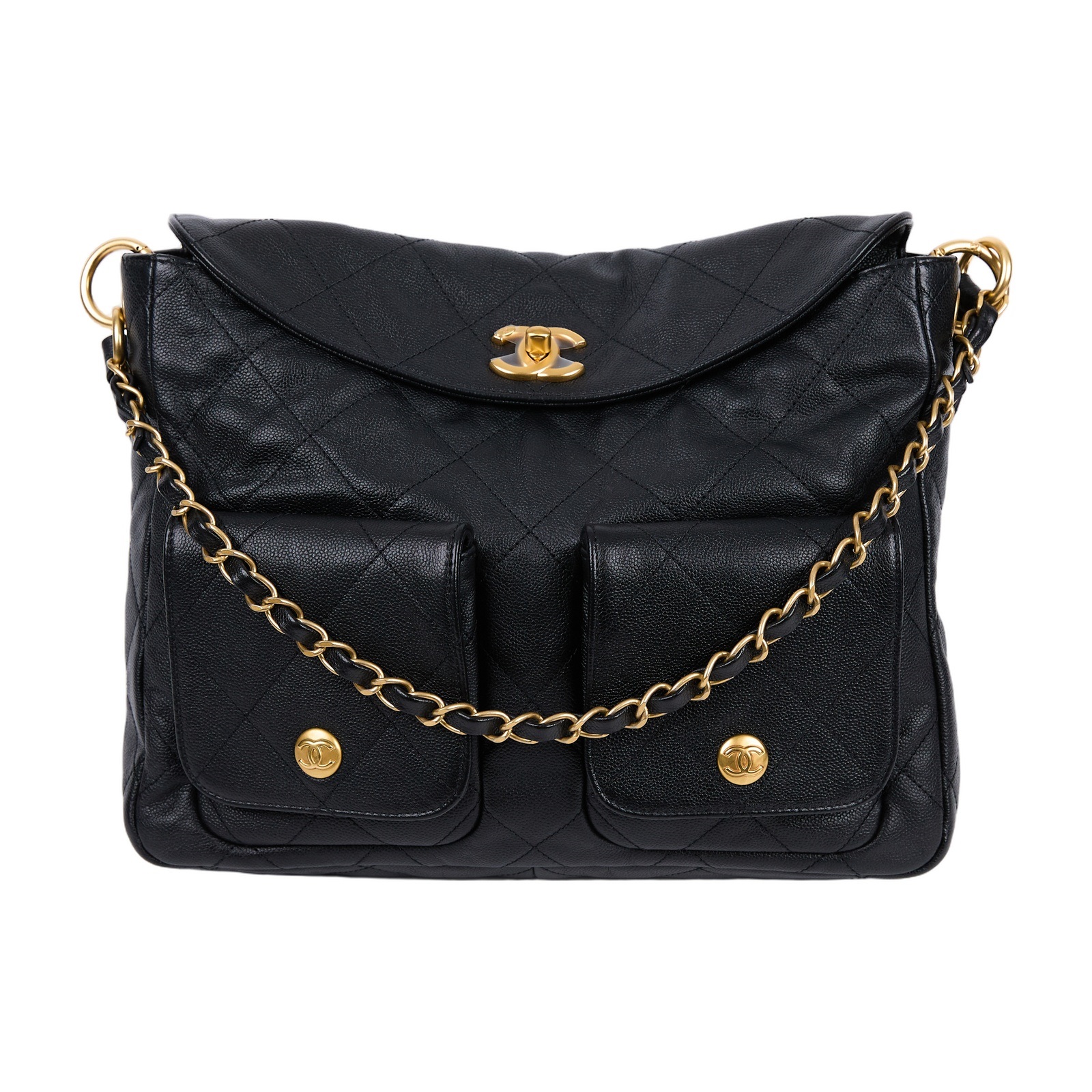 香奈兒 CHANEL Hobo 肩背包 AS5384 晶片款 黑金荔枝HOBO嬉皮包 防塵袋