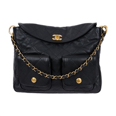 香奈兒 CHANEL Hobo 肩背包 AS5384 晶片款 黑金荔枝HOBO嬉皮包 防塵袋