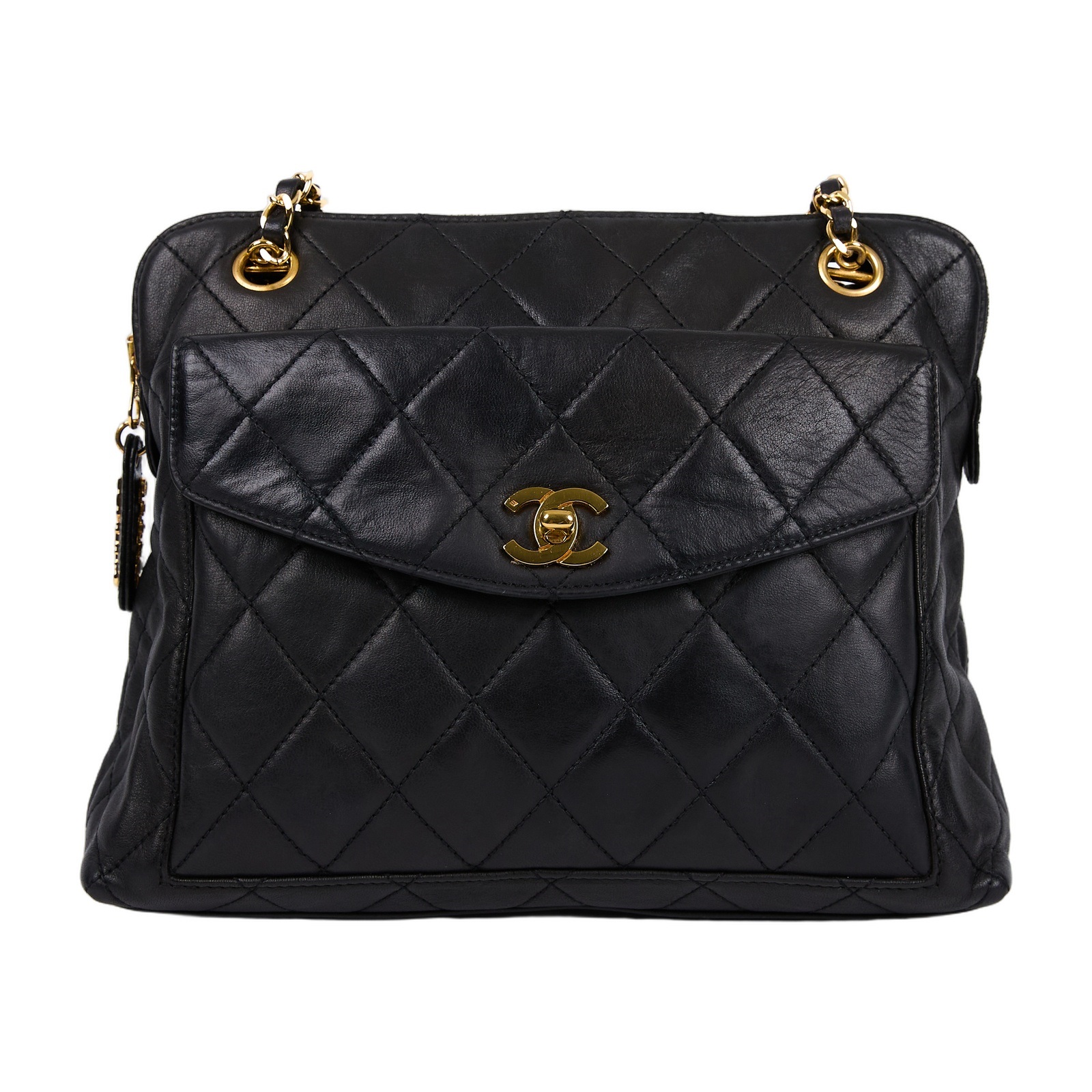 香奈兒 CHANEL Coco Mark 手提包 肩背包  4開 黑菱格金練鍊帶包 無附屬品