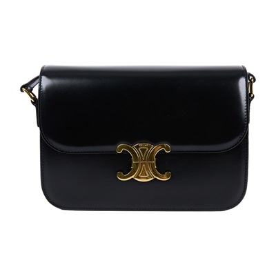 思琳 CELINE 亮面牛皮革 Classique Triomphe 凱旋門 肩背包 187363BF4 黑金TRIOMPHE中號 防塵袋/購買證明