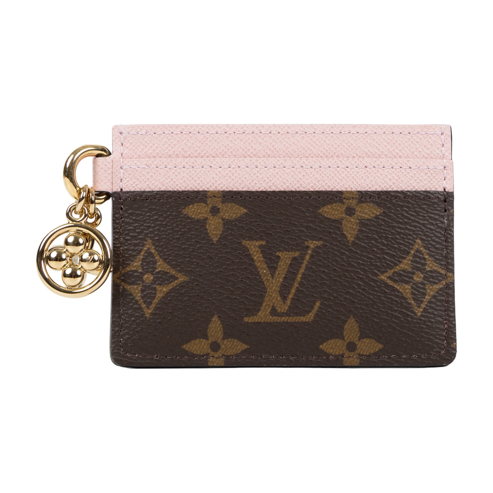 路易威登 LOUIS VUITTON LV Charms 名片夾 帆布 粉紅色 M82739 晶片款 棕原花拼粉Charms 名片夾 原廠盒子/防塵袋