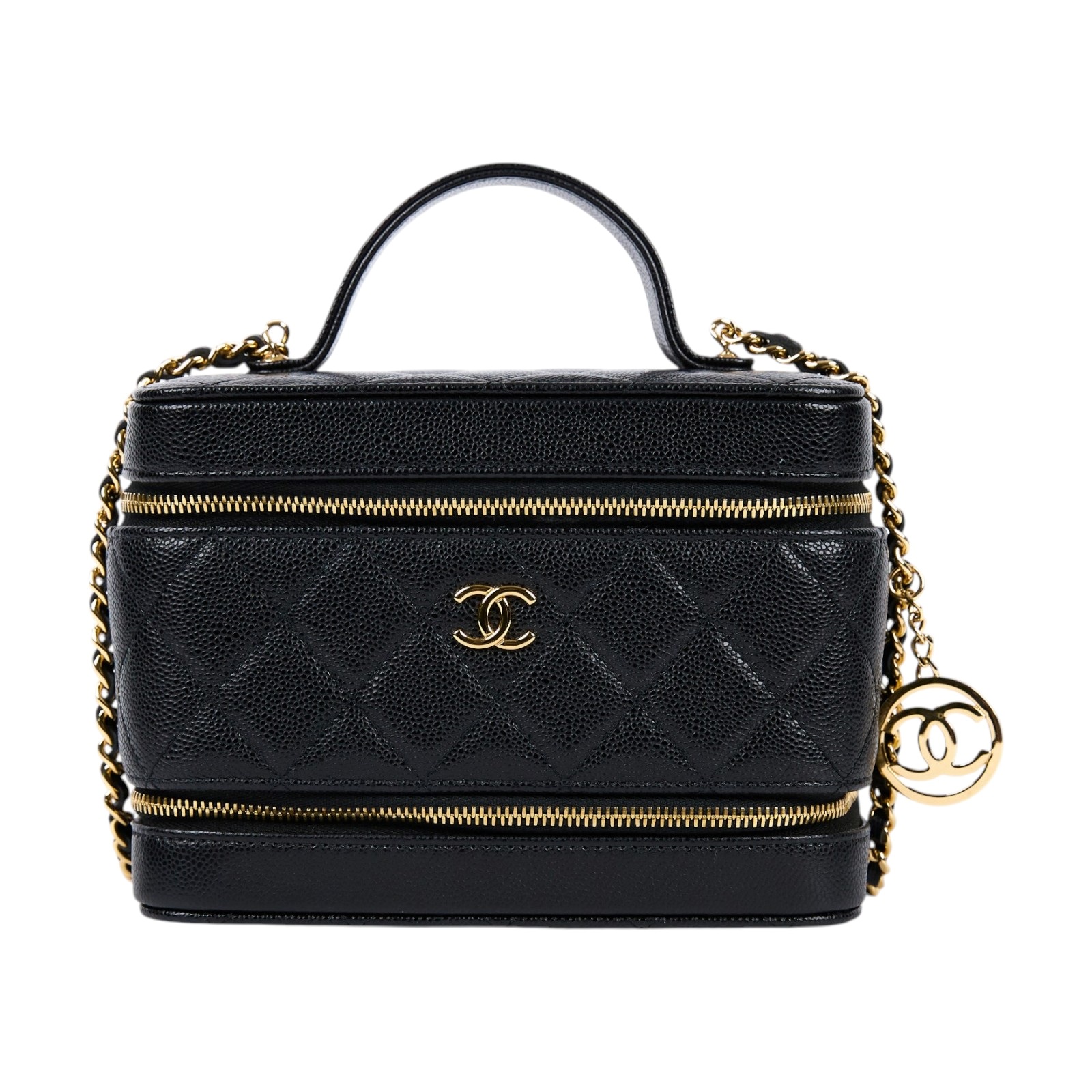 香奈兒 CHANEL Vanity 手提 小型 化妝箱 肩背包 斜背包 AP4688 晶片款 黑金荔枝VANITY CASE 無附屬品
