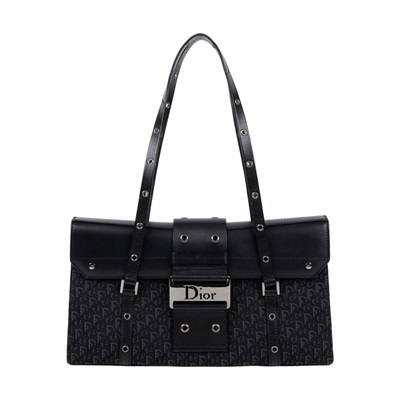迪奧 CHRISTIAN DIOR Trotter Street Chic 手提 肩背包  黑緹花肩背包 防塵袋