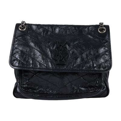 聖羅蘭 YSL SAINT LAURENT NIKI  復古皮革 山型紋 翻蓋 肩背包 中型 4988940EN04 黑NIKI MEDIUM 無附屬品