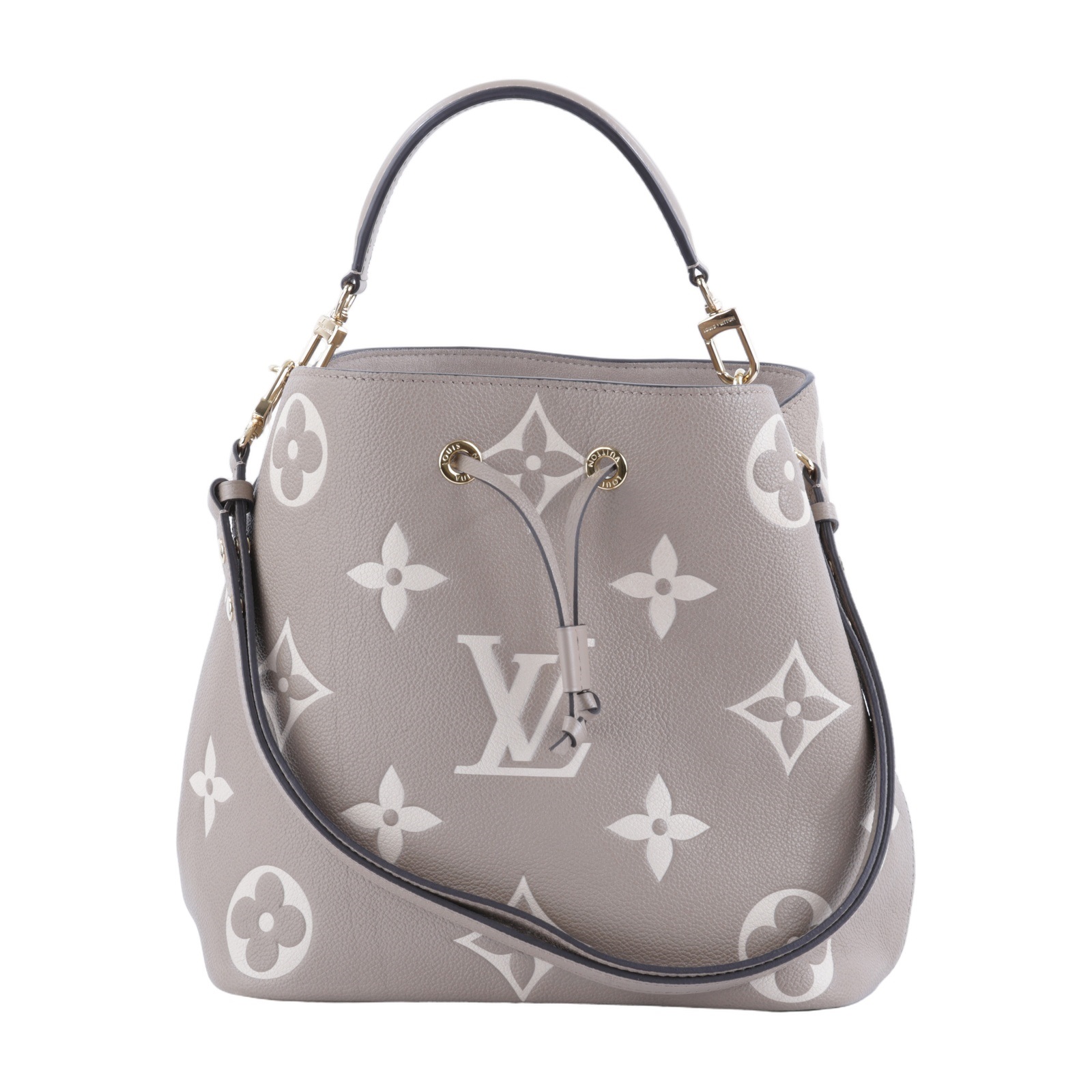 路易威登 LOUIS VUITTON NéoNoé MM 皮革 肩背 水桶包 斑鳩灰色/奶油色 M45555 晶片款  原廠盒子/防塵袋/購買證明/內袋/背帶
