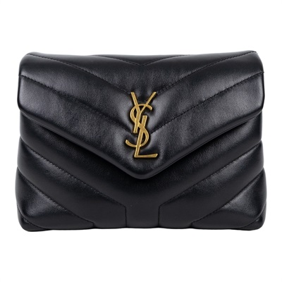 聖羅蘭 YSL SAINT LAURENT Loulou 絎縫 皮革 TOY 手袋 金色五金 467072DV707 黑金LOULOU TOY 背帶