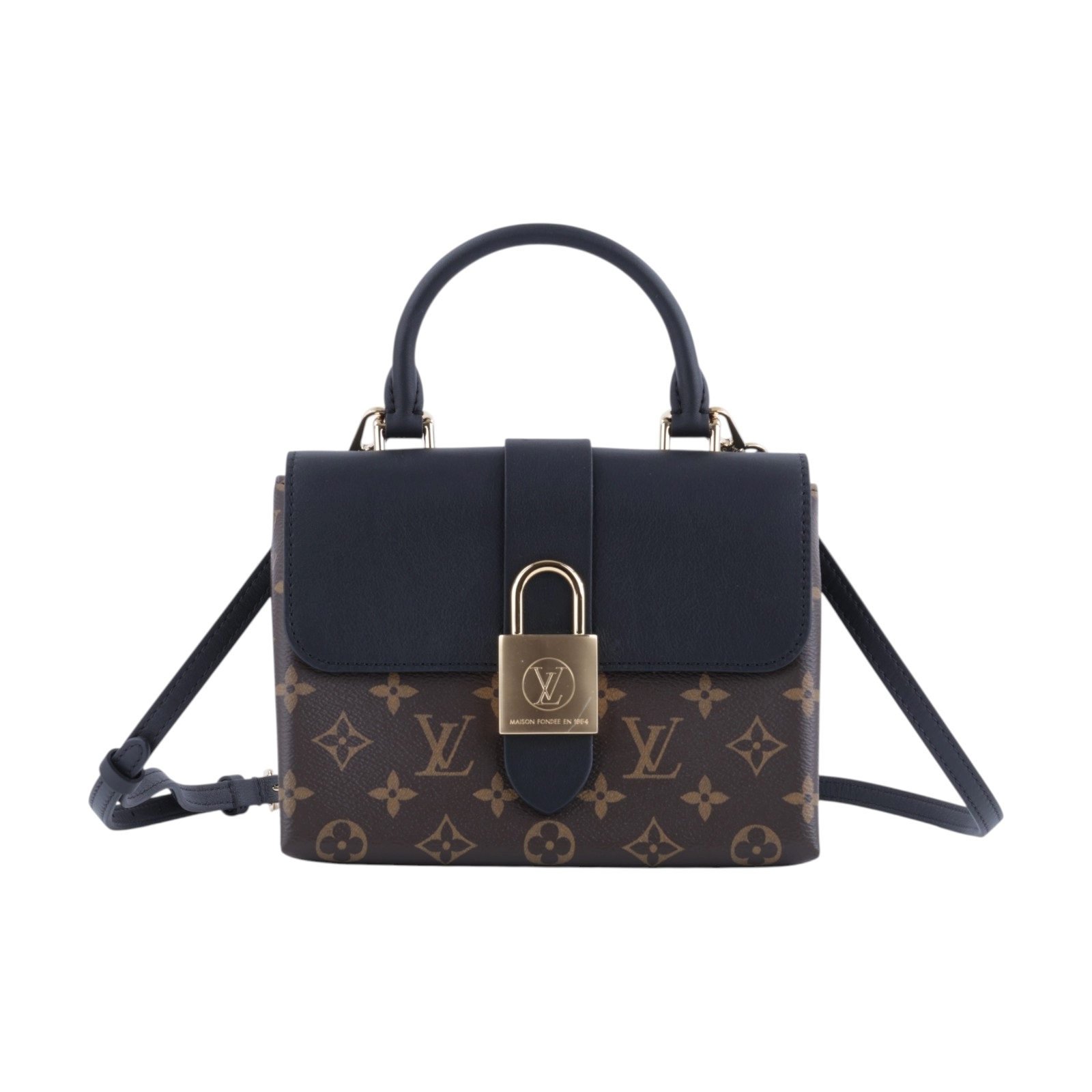 路易威登 LOUIS VUITTON Locky BB 手提包 黑色 M44141 晶片款 黑拼原花LOCKY BB手提肩背包 原廠盒子/防塵袋/背帶