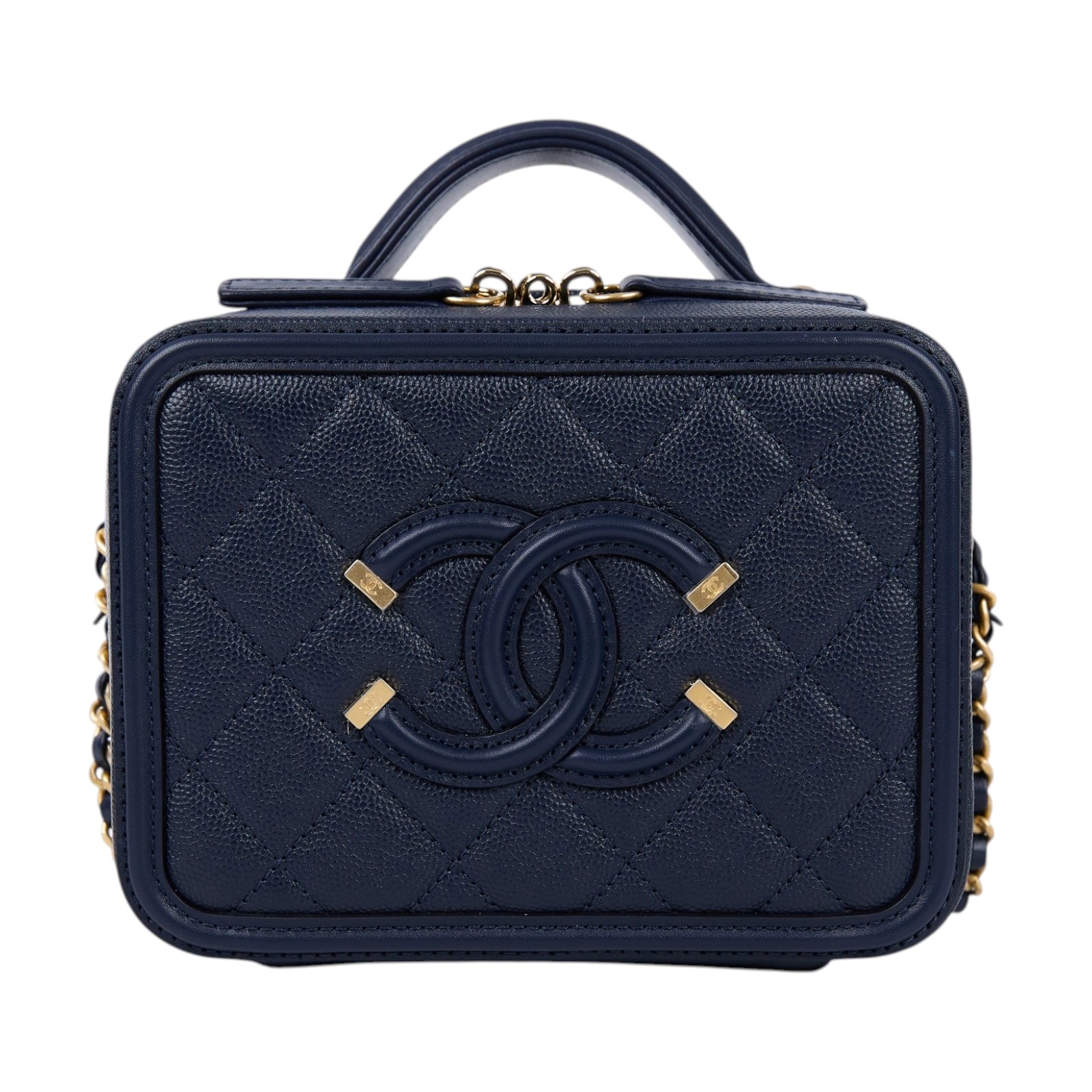 香奈兒 CHANEL Vanity Case Handle 斜背 手提 化妝箱 A93342 Y83371 26開深藍vANITY CASE17 原廠盒子/防塵袋/購買證明/保證卡