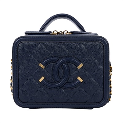 香奈兒 CHANEL Vanity Case Handle 斜背 手提 化妝箱 A93342 Y83371 26開深藍vANITY CASE17 原廠盒子/防塵袋/購買證明/保證卡