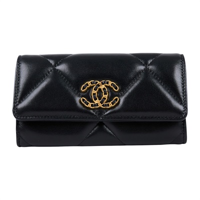 香奈兒 CHANEL 19 二折 扣式 長夾 AP0953 晶片款 黑19中夾 無附屬品