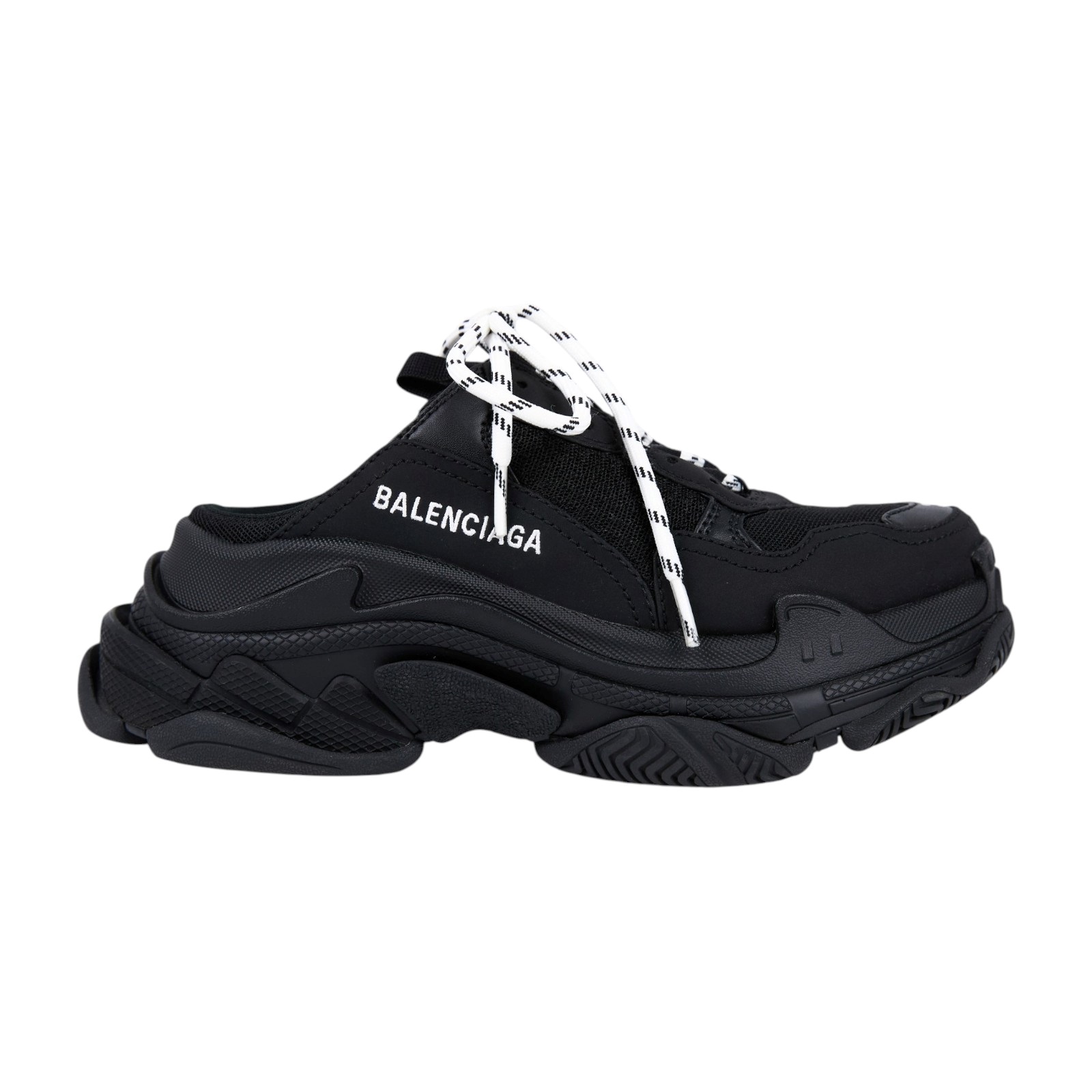 巴黎世家 BALENCIAGA Triple S Mule 穆勒鞋 拖鞋 老爹鞋 755686W3SM2_36 黑運動拖鞋 原廠盒子/防塵袋