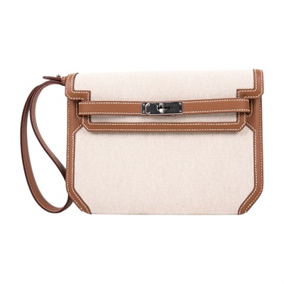 愛馬仕 Hermes kelly Depeches 25 手拿包 銀色五金 米白色 金棕色 H083320CKAD KPI662DA  無附屬品