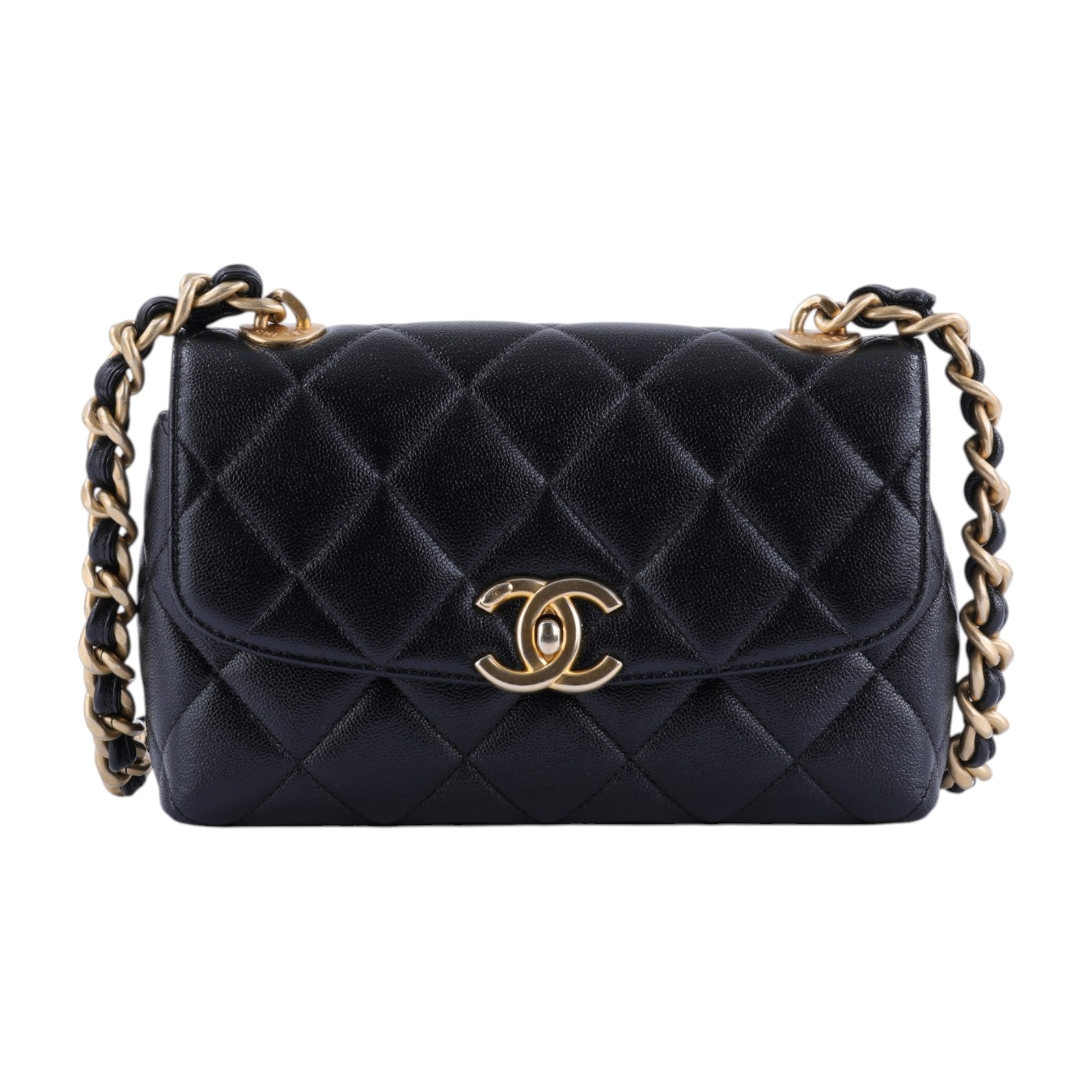 香奈兒 CHANEL Mini Coco CF 口蓋包 肩背包 斜背包 AS3779 晶片款 黑金荔枝口蓋包 無附屬品