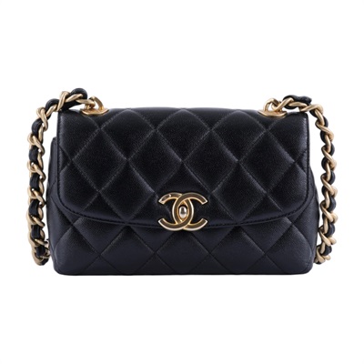 香奈兒 CHANEL Mini Coco CF 口蓋包 肩背包 斜背包 AS3779 晶片款 黑金荔枝口蓋包 無附屬品