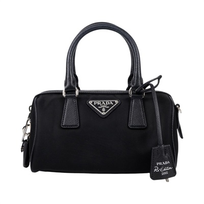 普拉達 PRADA Re-Edition 2005 Nylon 波士頓包 1BB846_064 黑尼龍波士頓包 背帶/小包/鎖組/鑰匙吊牌