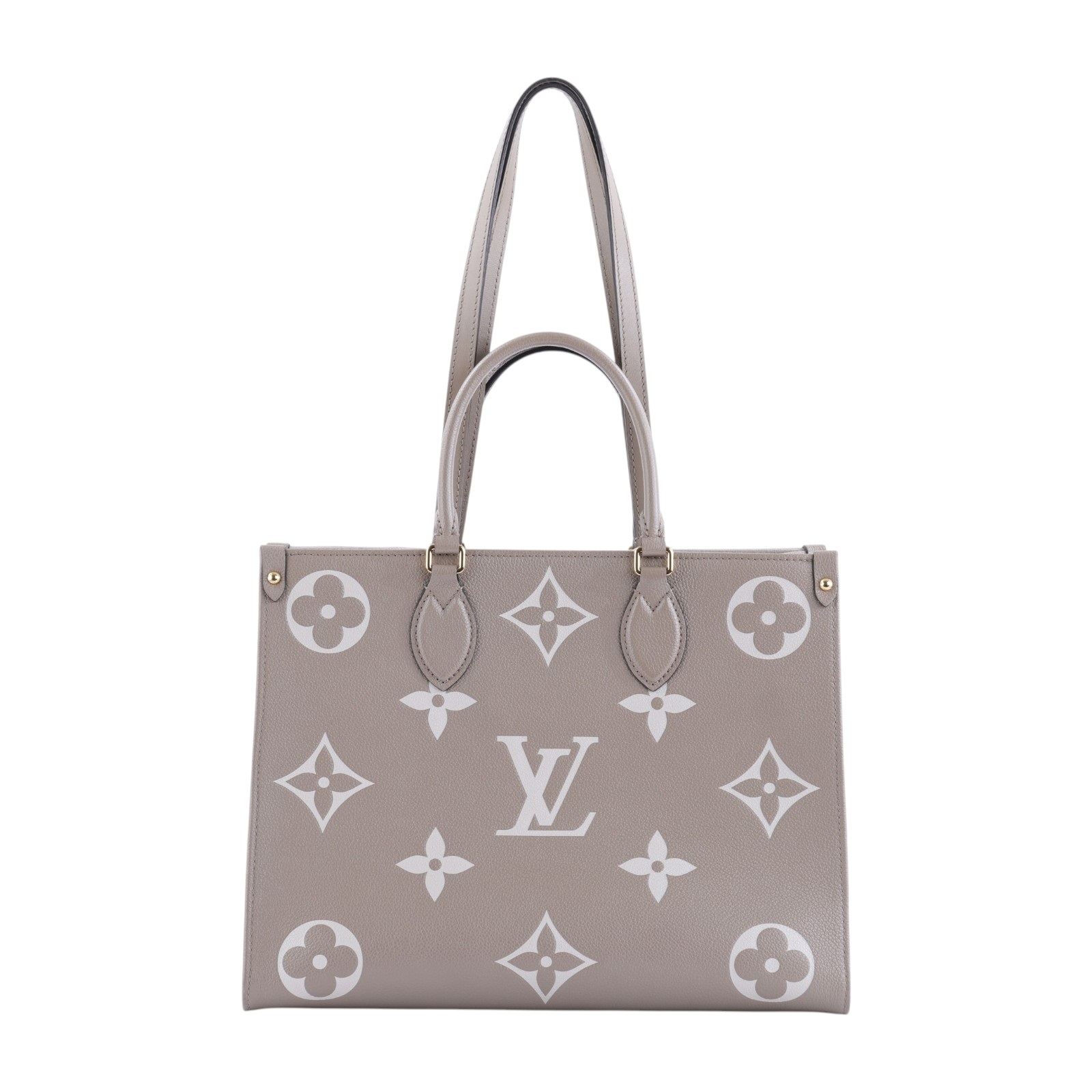 路易威登 LOUIS VUITTON OnTheGo MM 手提包 壓花粒面牛皮 斑鳩灰色 奶油色 M45494 晶片款 斑鳩灰ONTHEGO MM 無附屬品