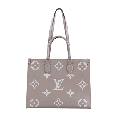 路易威登 LOUIS VUITTON OnTheGo MM 手提包 壓花粒面牛皮 斑鳩灰色 奶油色 M45494 晶片款 斑鳩灰ONTHEGO MM 無附屬品