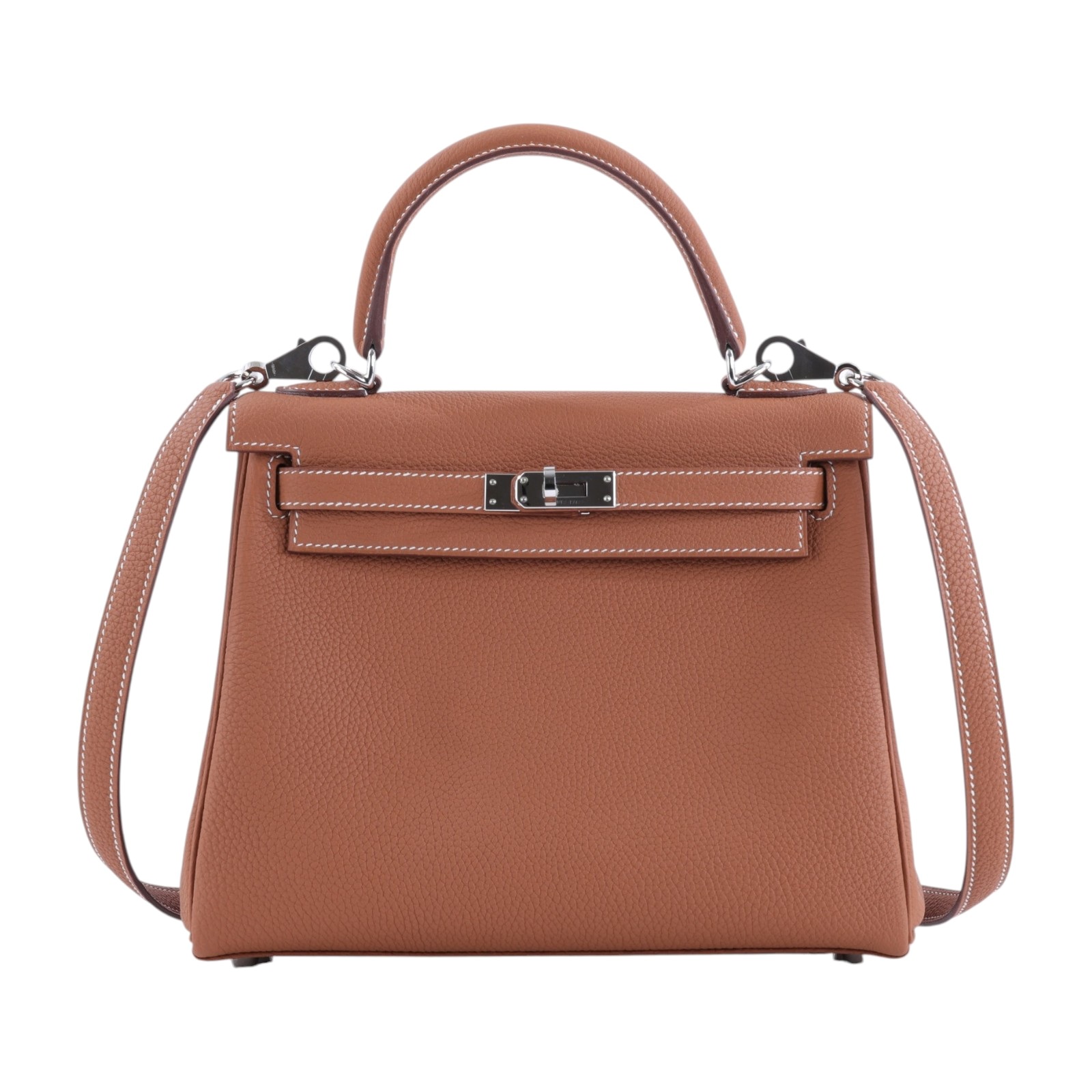 愛馬仕 Hermes Kelly II Retourne 25 銀色五金 金棕色 H044624CK37 H044624CK  原廠盒子/防塵袋/購買證明/鎖組/雨衣/背帶
