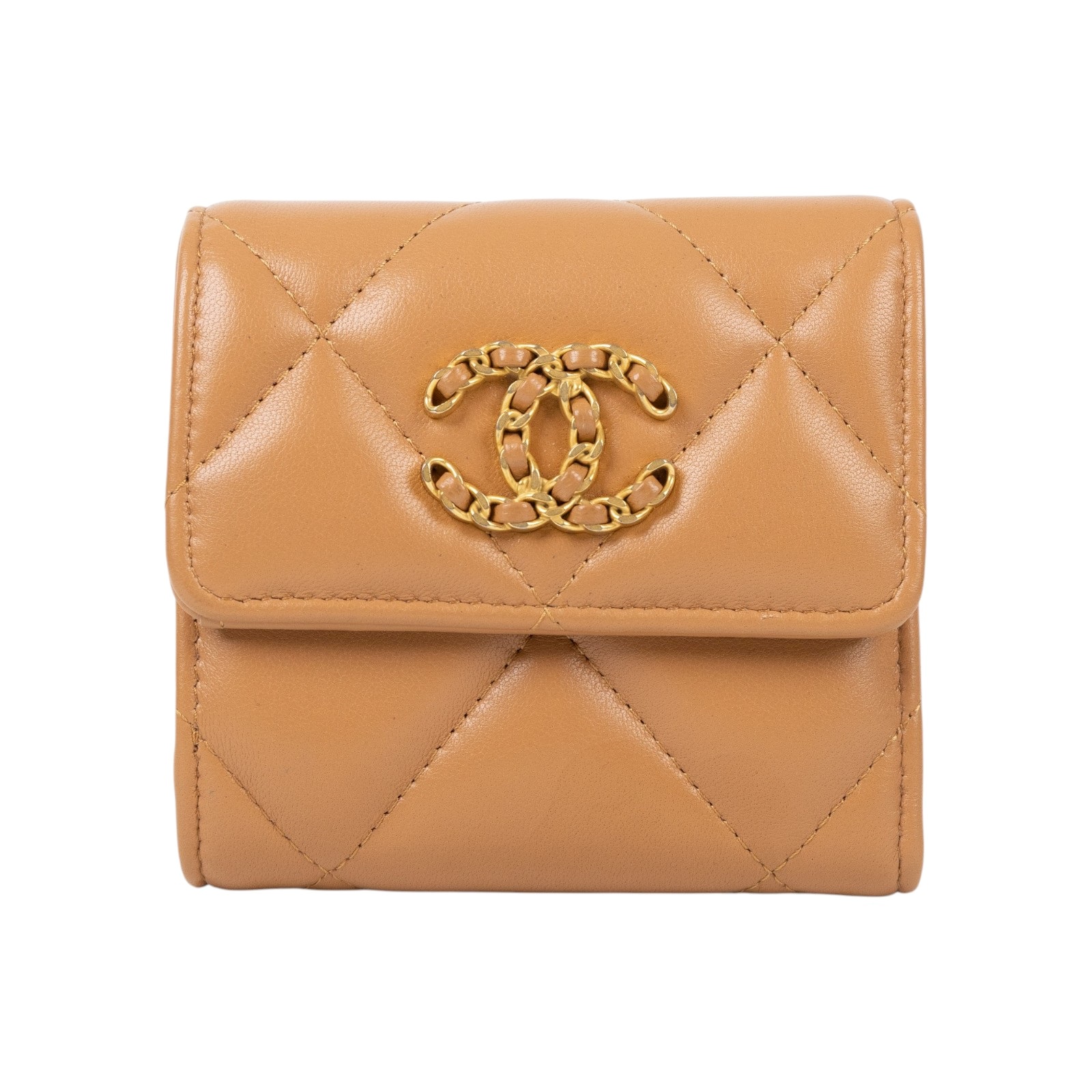 香奈兒 CHANEL CC LOGO 菱格紋 19 三折 短夾 錢包 AP1064 B04852 晶片款 焦糖19三折短夾 防塵袋/原廠盒子/台灣購買證明