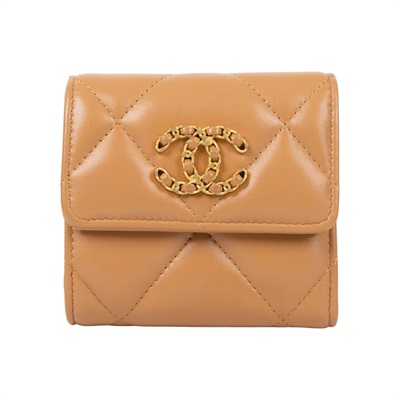 香奈兒 CHANEL CC LOGO 菱格紋 19 三折 短夾 錢包 AP1064 B04852 晶片款 焦糖19三折短夾 防塵袋/原廠盒子/台灣購買證明