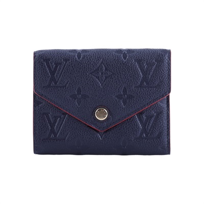 路易威登 LOUIS VUITTON Victorine 壓花皮革 三折暗釦 短夾 海軍藍 紅色 M64577 晶片款  防塵袋/原廠盒子