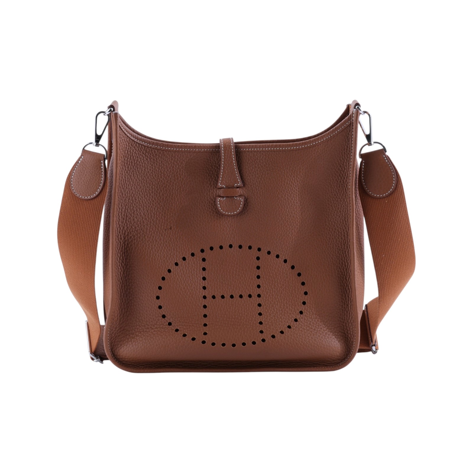 愛馬仕 Hermes Evelyne Bag 伊芙琳包 29 馬蹄型 銀色五金 金棕 H056277CK37 GGUY001TM  防塵袋/背帶