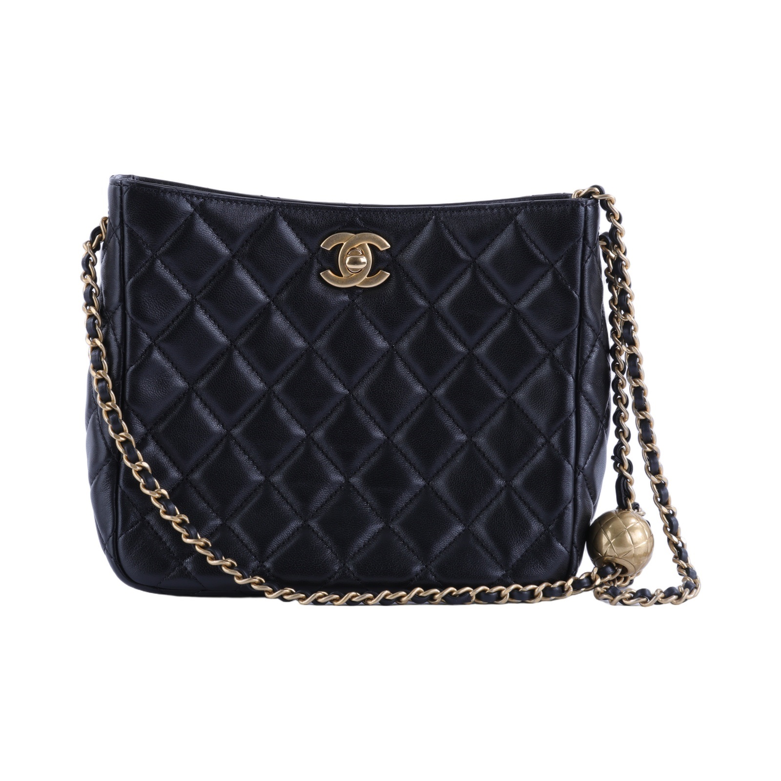 香奈兒 CHANEL 流浪包 小型 AS3259 晶片款 黑羊金球HOBO 防塵袋
