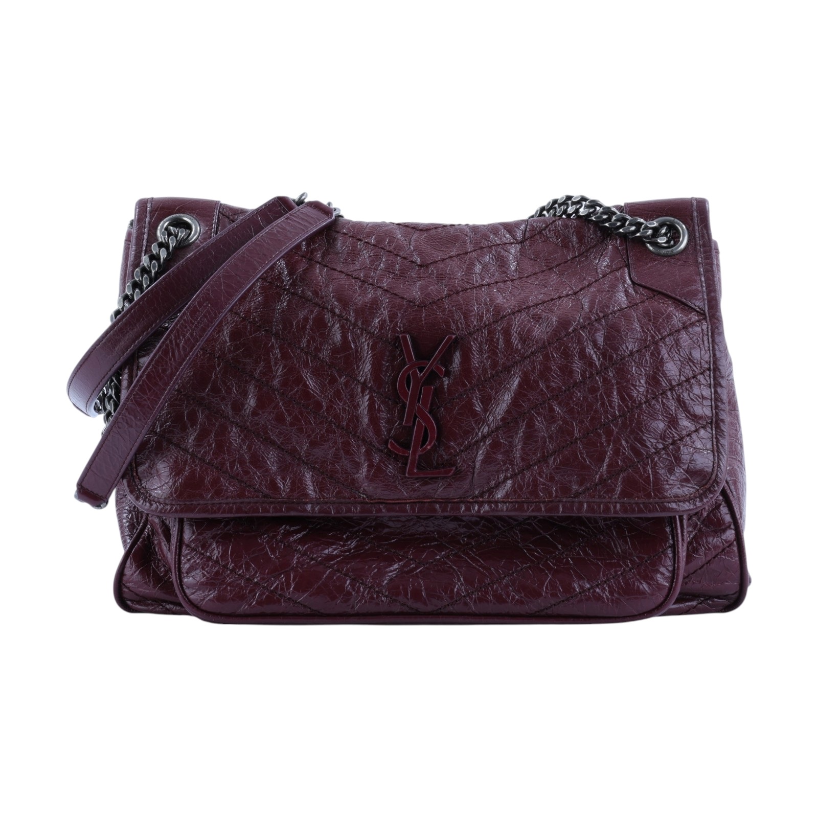 聖羅蘭 YSL SAINT LAURENT Niki 復古皮革 大型 手袋 肩背包 4988830EN04 酒紅色NIKI 中號 防塵袋