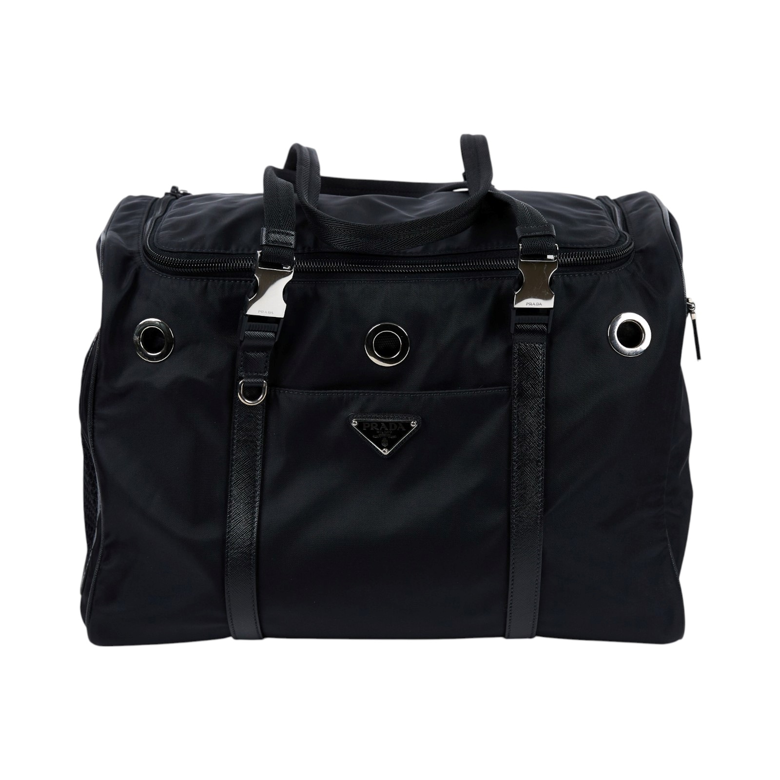 普拉達 PRADA 寵物袋 Re-Nylon Saffiano 皮革 2VC968_2DMT 黑尼龍多功能寵物提袋 防塵袋/背帶/小包