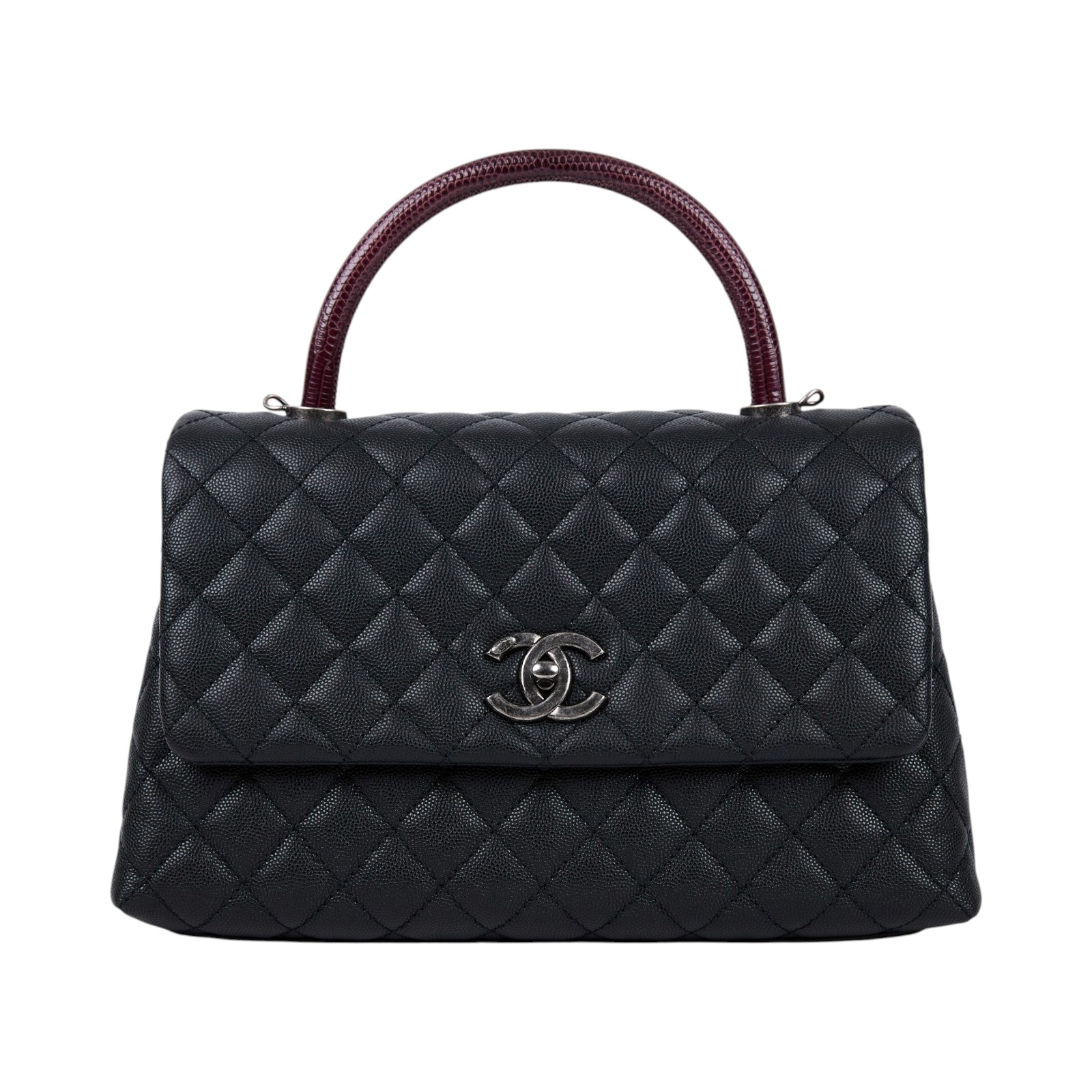 香奈兒 CHANEL Handle 29 手提 口蓋包 A92991 Y60944 23開黑銀荔枝蜥蜴提把COCO HANDLE LARGE 原廠盒子/防塵袋/保證卡/香港購買證明