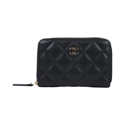 香奈兒 CHANEL CC LOGO 零錢包 卡包 錢包 AP3686 B10583 晶片款 黑荔枝拉鍊零錢包 原廠盒子/防塵袋/購買證明